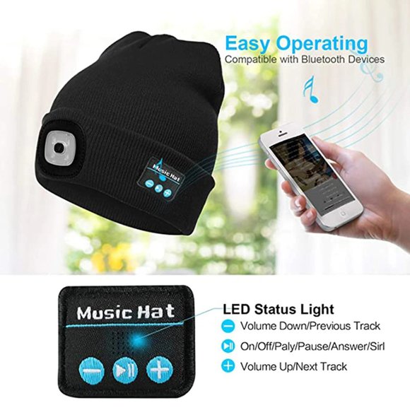 Winter Unisex Beanie Knitted Hat Wireless Bluetooth 5.0 Headphone with LED Light - Picture 1 of 5